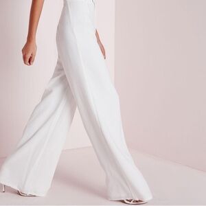 Premium crepe wide leg pants white